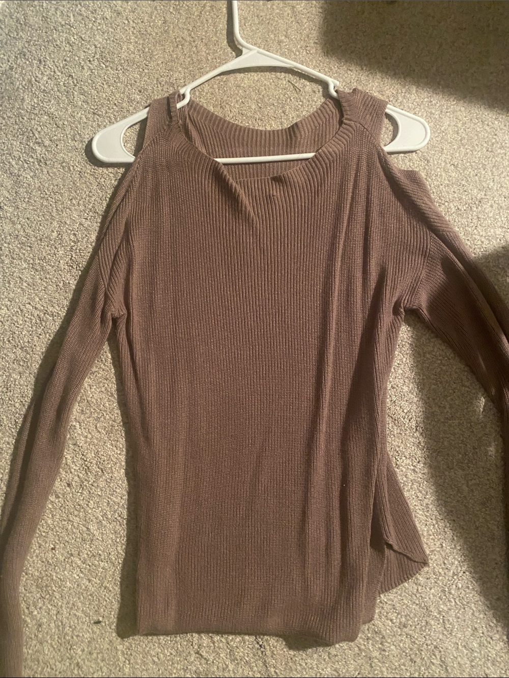 Express Mauve-Brown Cold Shoulder Ribbed Sweater